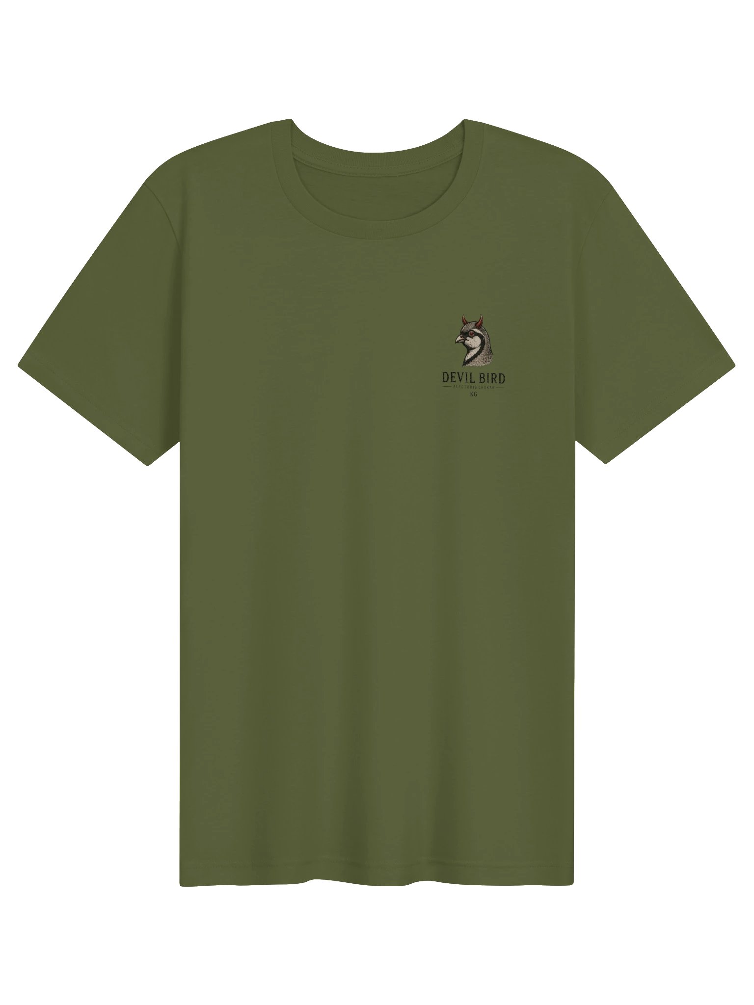 Olive Known Ground Devil Bird T-shirt shown from the front