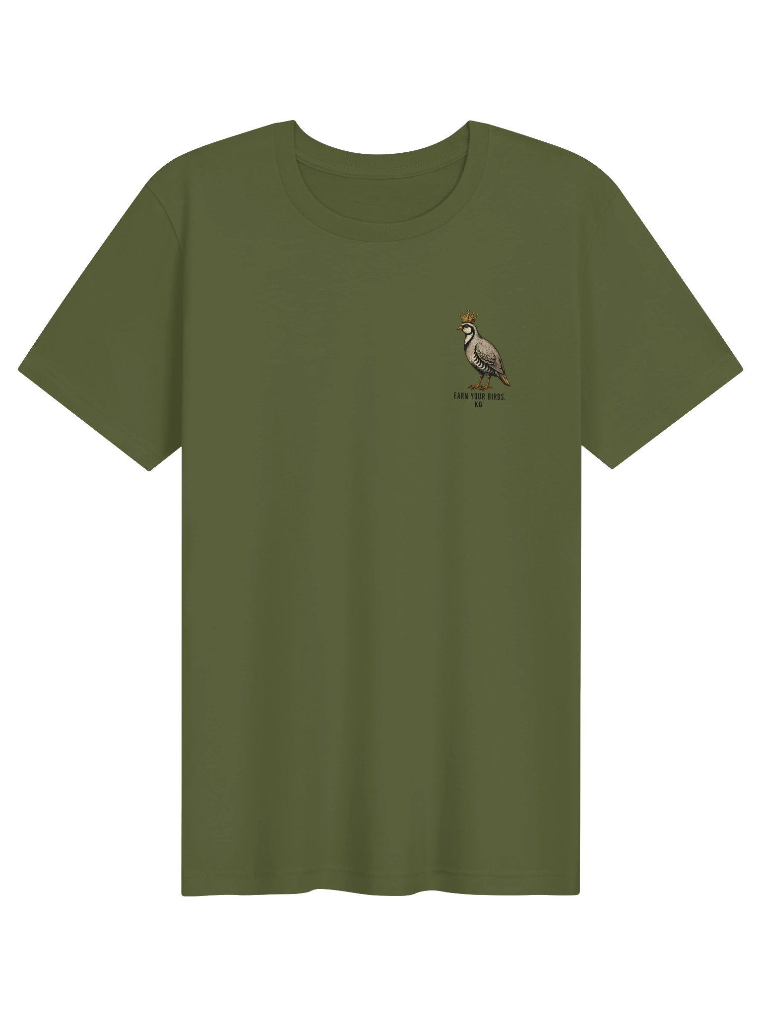 Olive Known Ground King Chukar T-shirt shown from the front